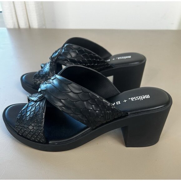 Melissa x Baja East Collab Black Python Strappy Block Heel Slide Sandals Women 7 - Picture 12 of 13